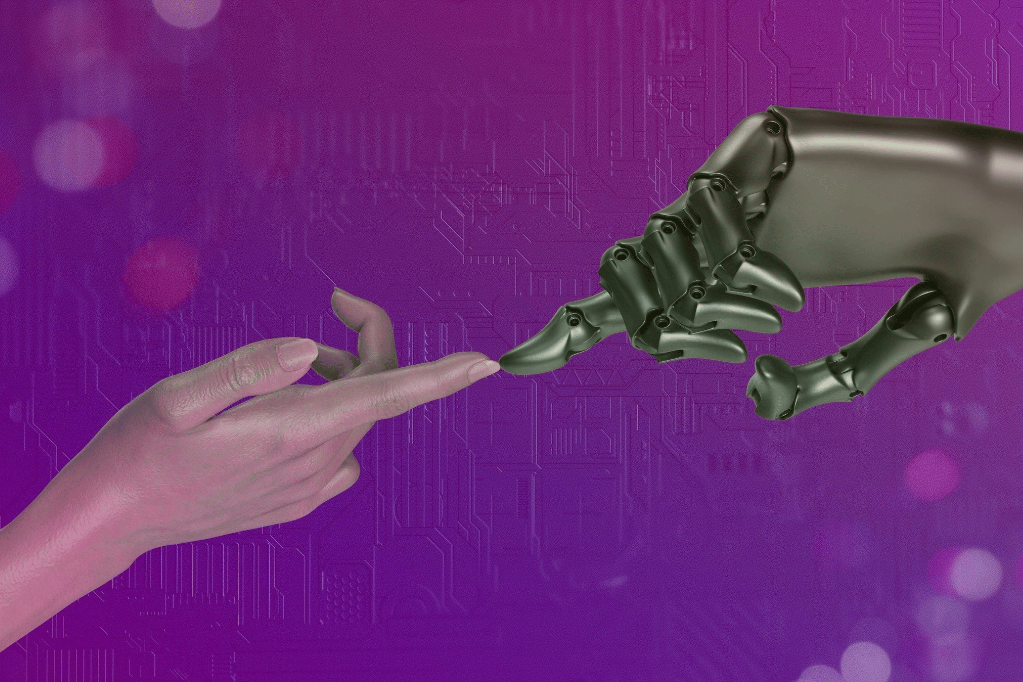 AI real estate agent tools showing a human hand touching a robot hand